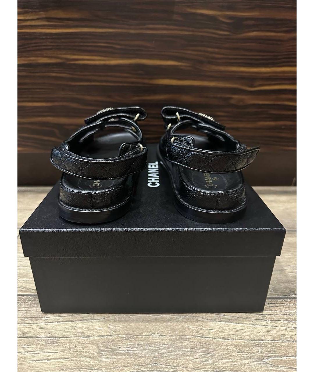 CHANEL Черные кожаные босоножки, фото 4