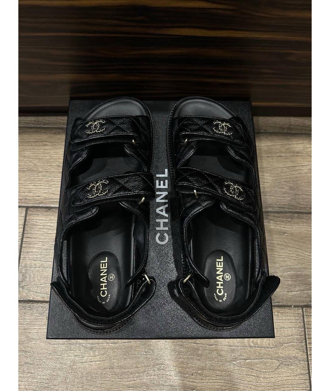 CHANEL Черные кожаные босоножки, фото 3