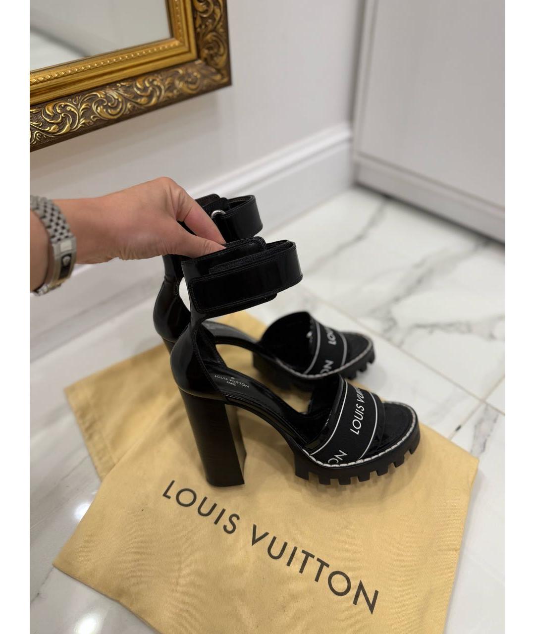 LOUIS VUITTON Черные кожаные босоножки, фото 4