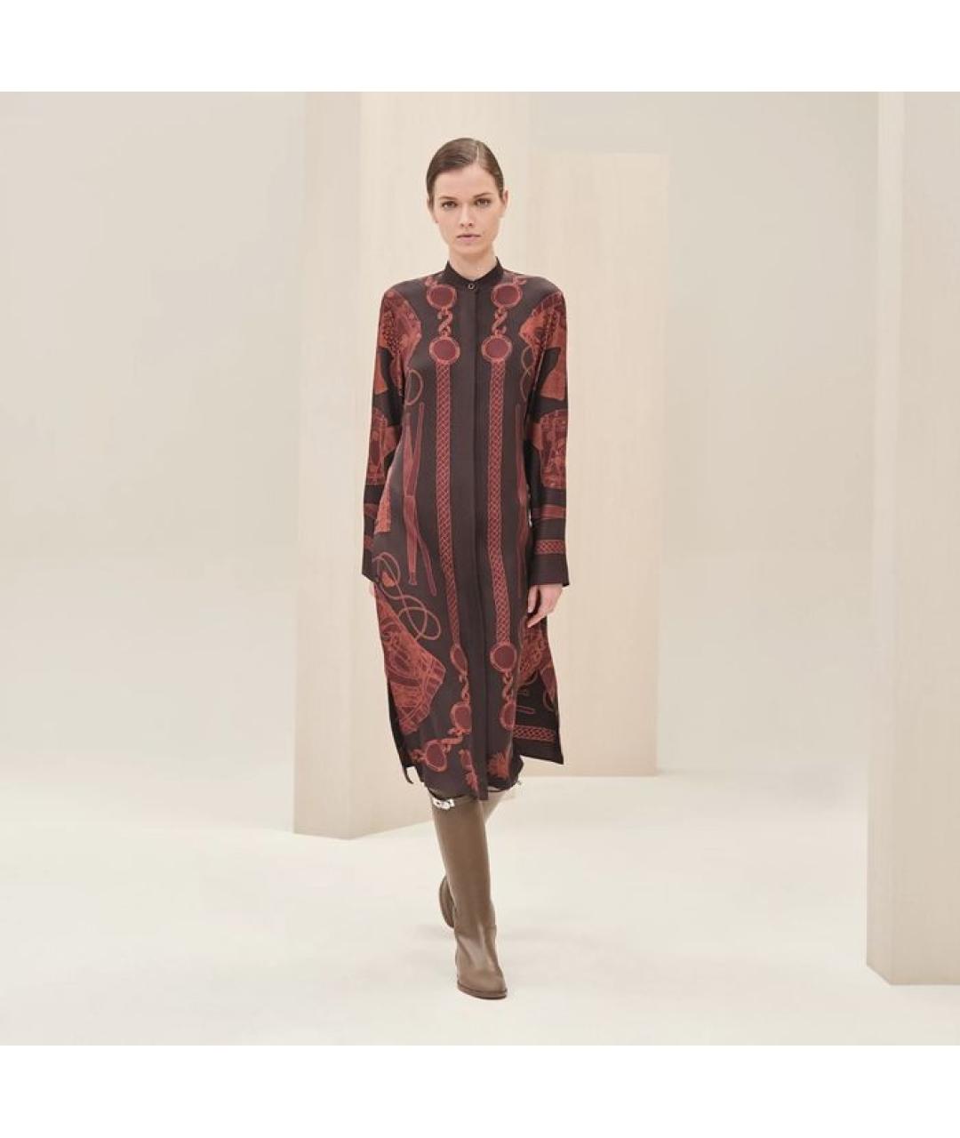 HERMES Бордовое шелковое повседневное платье, фото 6