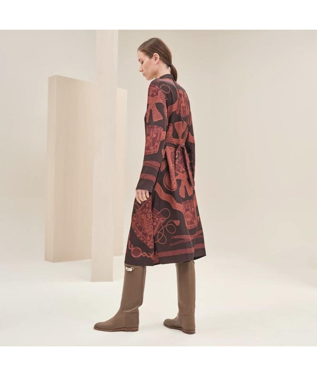 HERMES Бордовое шелковое повседневное платье, фото 7