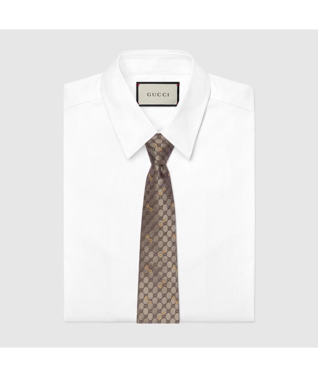 GUCCI Бежевый шелковый галстук, фото 7