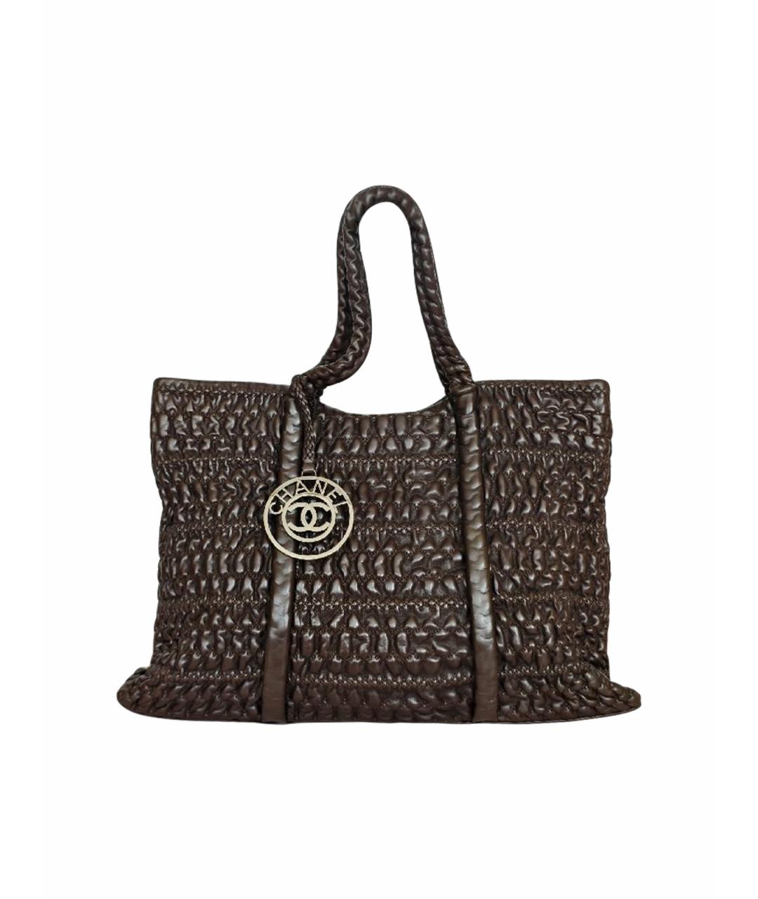 CHANEL Коричневая кожаная сумка с короткими ручками, фото 1