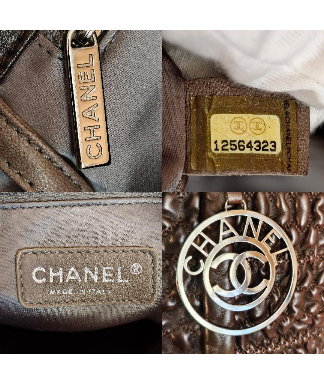 CHANEL Коричневая кожаная сумка с короткими ручками, фото 5