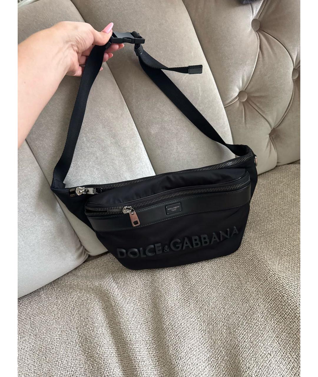 DOLCE&GABBANA Черная кожаная поясная сумка, фото 5