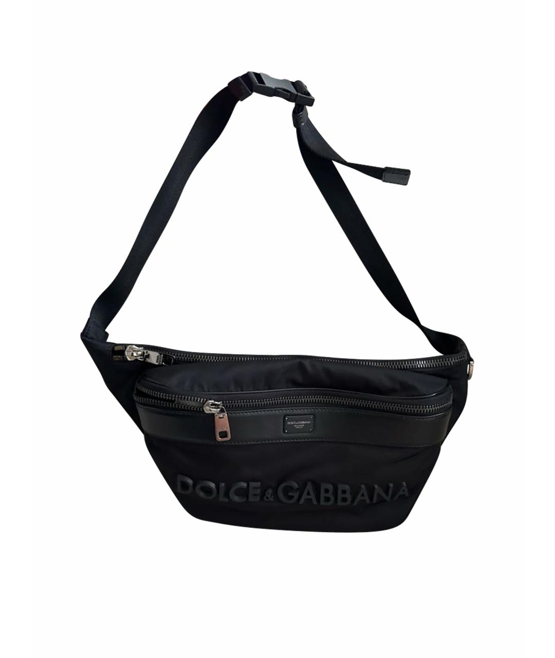 DOLCE&GABBANA Черная кожаная поясная сумка, фото 1