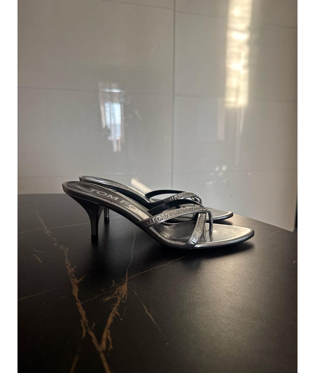 TOM FORD Серебряные кожаные босоножки, фото 4
