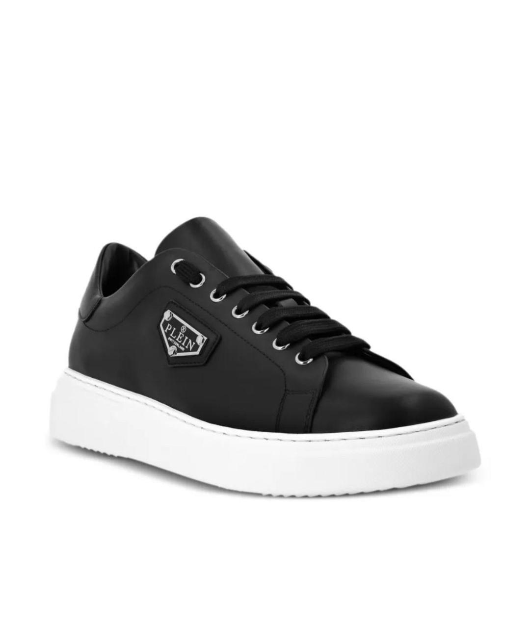PHILIPP PLEIN Черные кожаные низкие кроссовки / кеды, фото 3