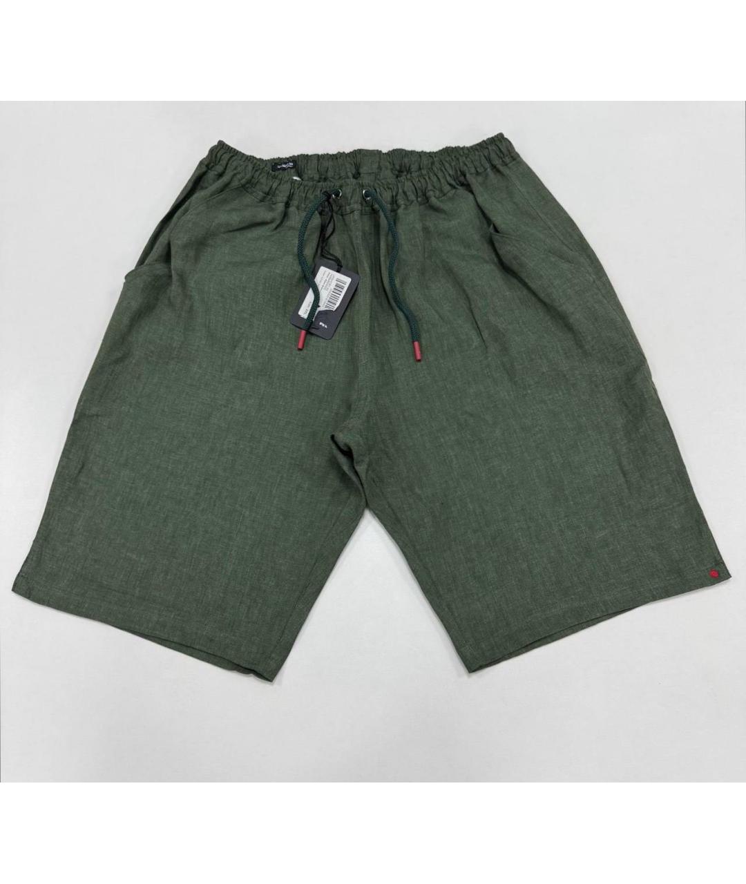 KITON Хаки льняные шорты, фото 4