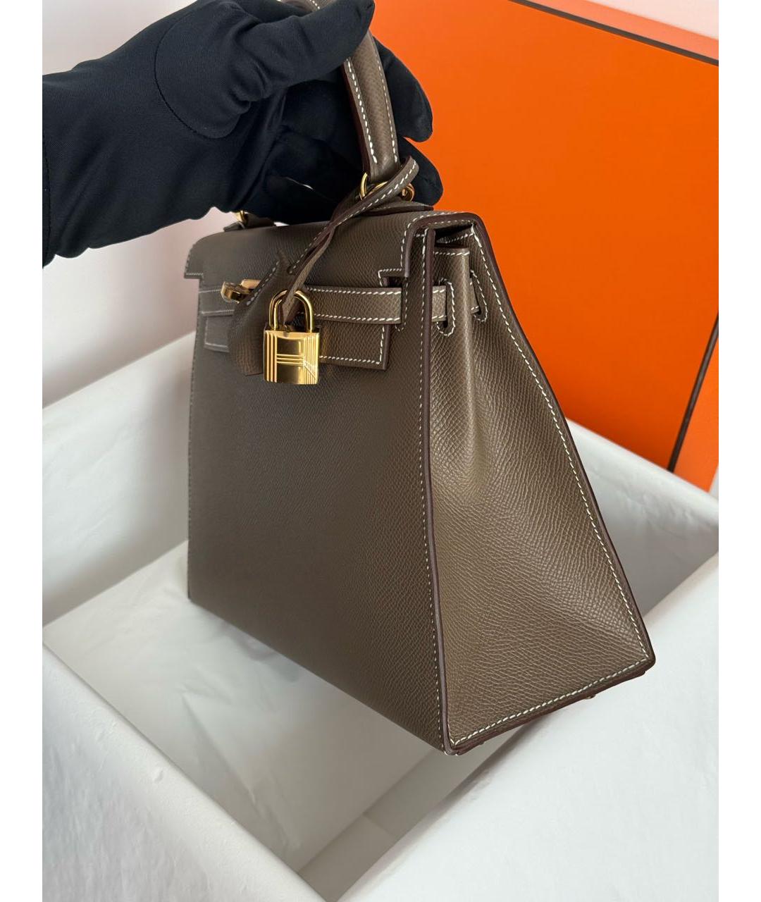 HERMES Коричневая кожаная сумка с короткими ручками, фото 5