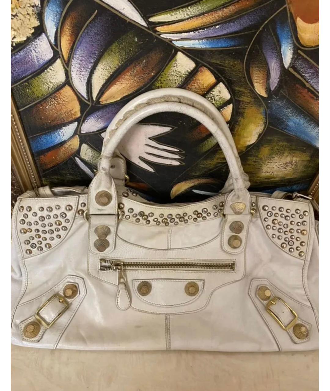 BALENCIAGA Белая кожаная сумка с короткими ручками, фото 7