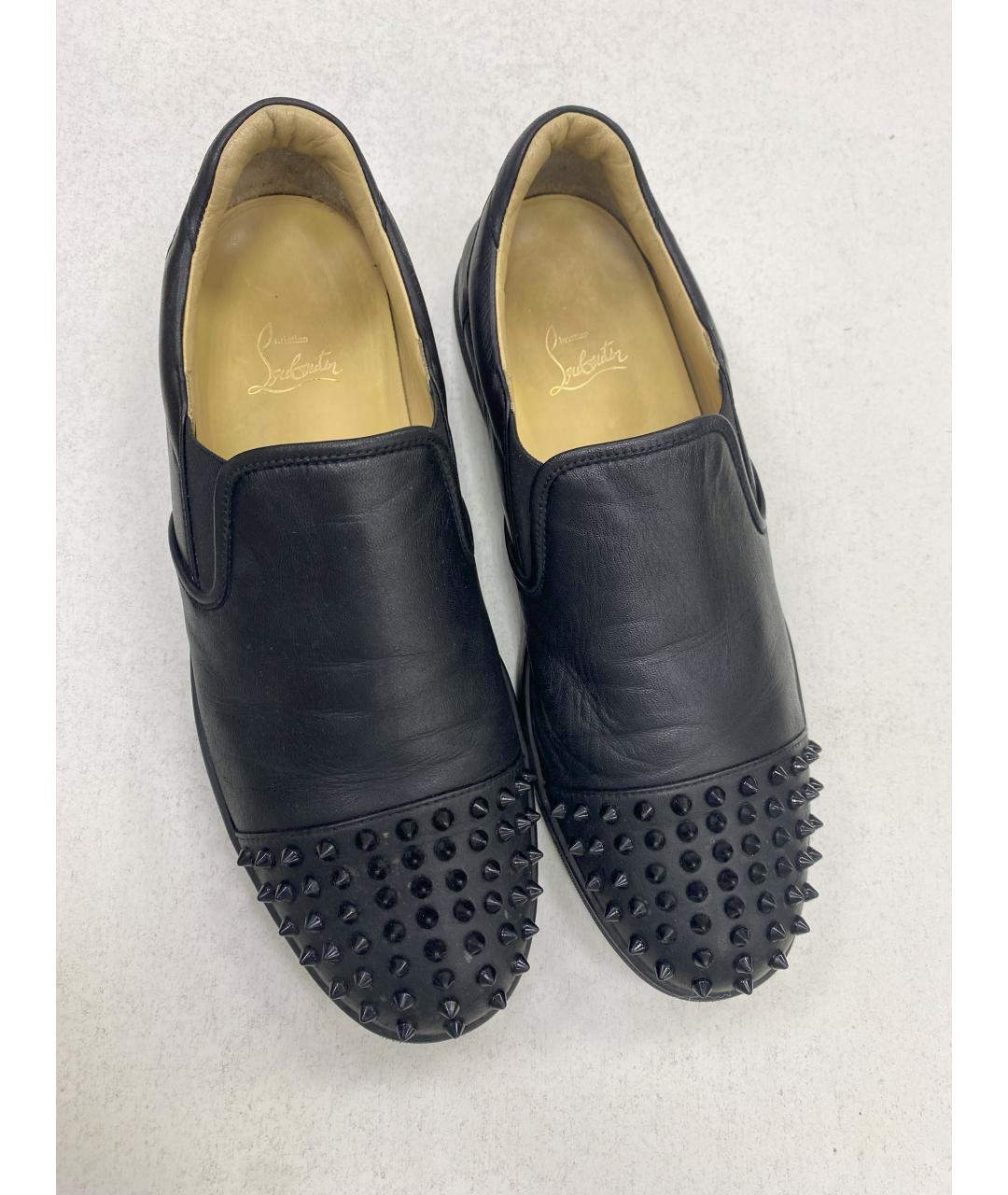 CHRISTIAN LOUBOUTIN Черные кожаные мокасины, фото 3