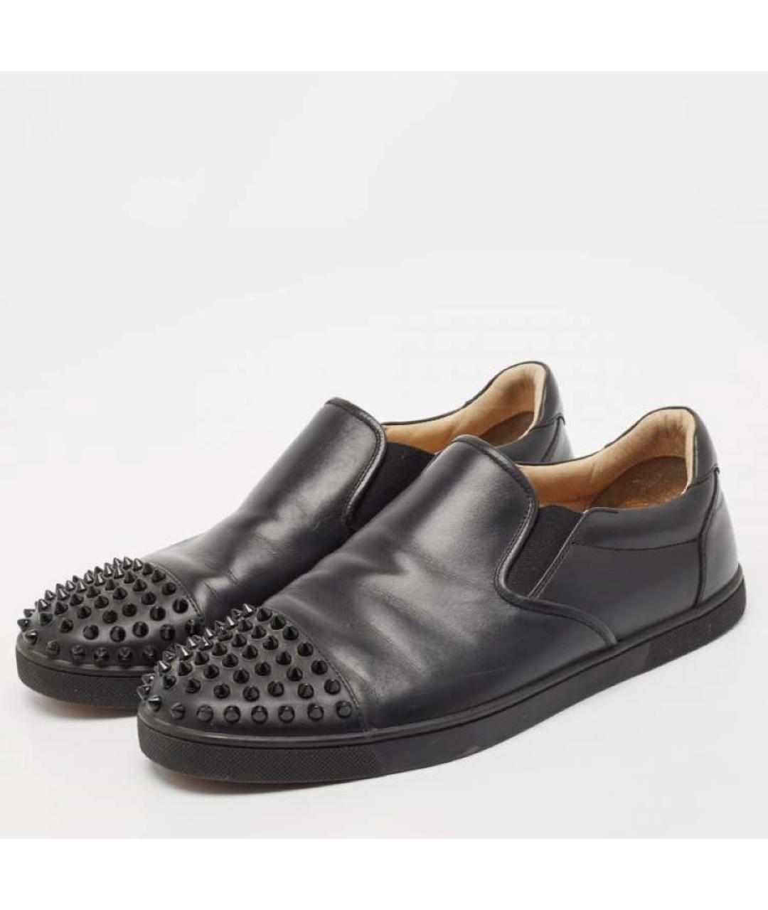 CHRISTIAN LOUBOUTIN Черные кожаные мокасины, фото 4