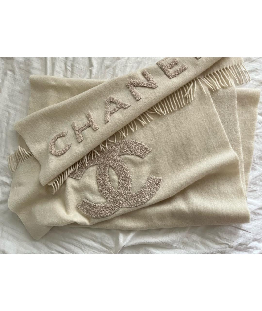 CHANEL Бежевый кашемировый шарф, фото 5