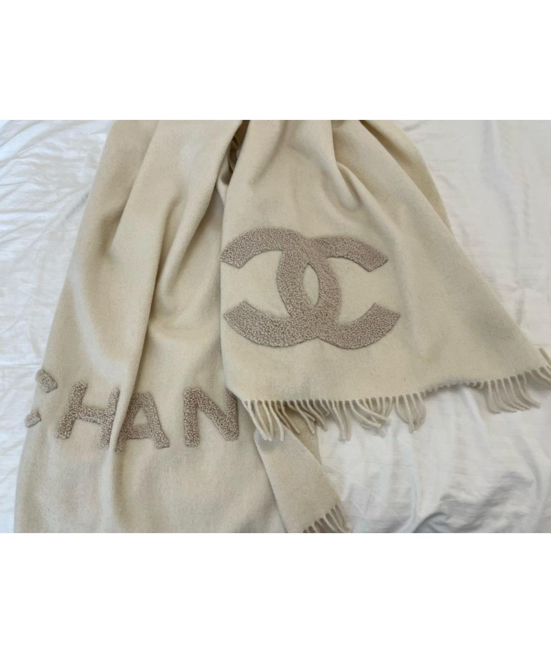 CHANEL Бежевый кашемировый шарф, фото 4