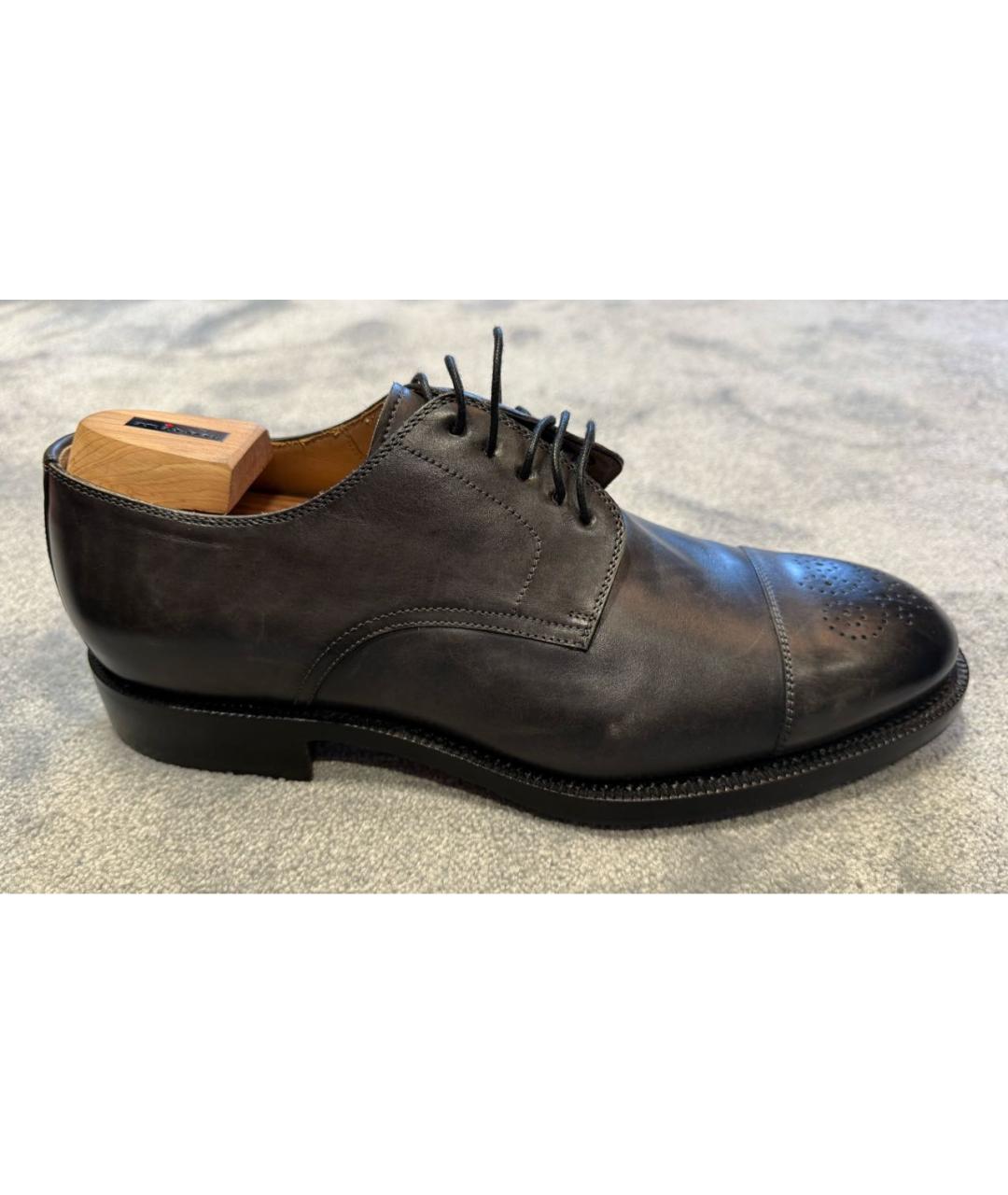 KITON Антрацитовые кожаные туфли, фото 9