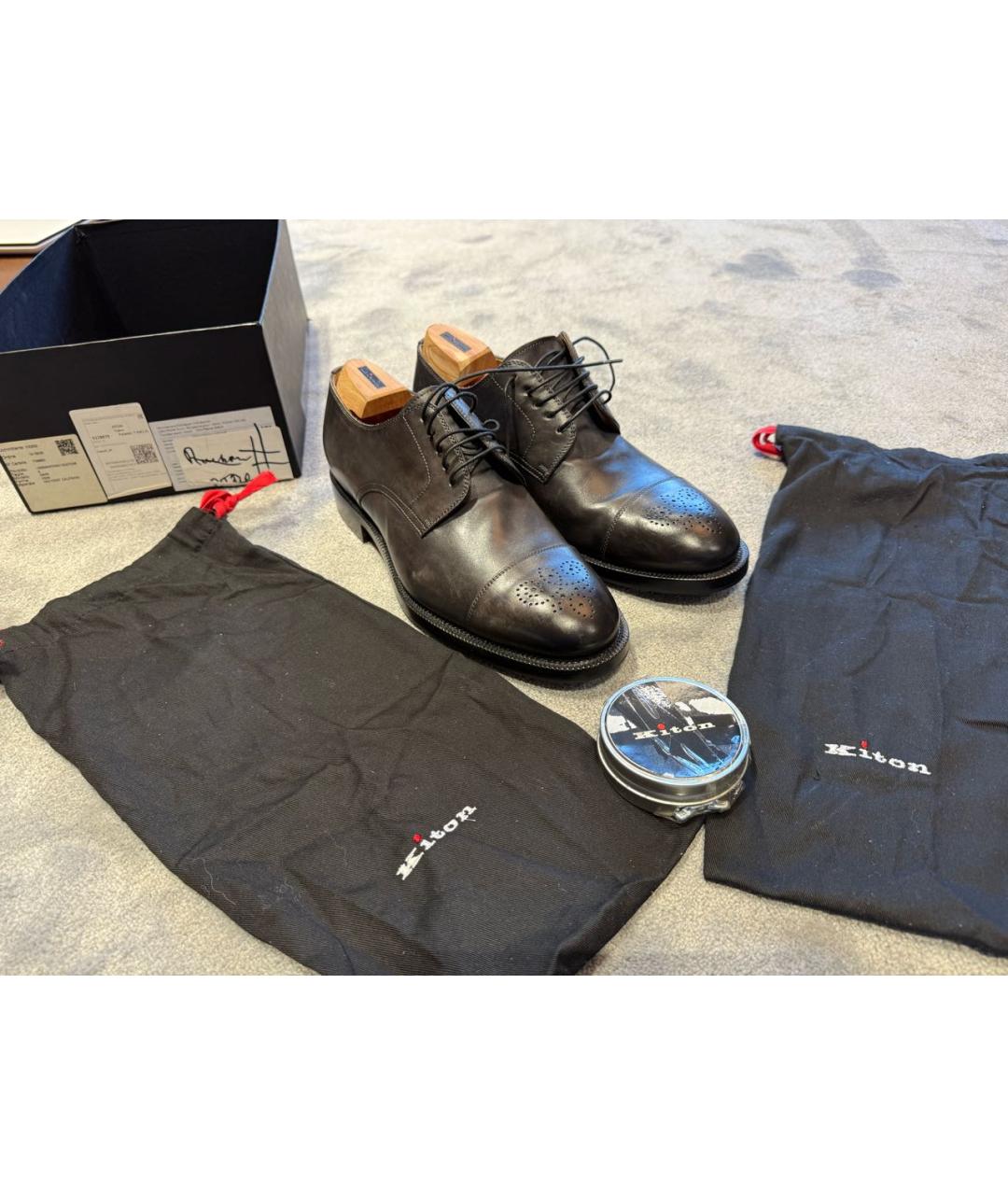 KITON Антрацитовые кожаные туфли, фото 5