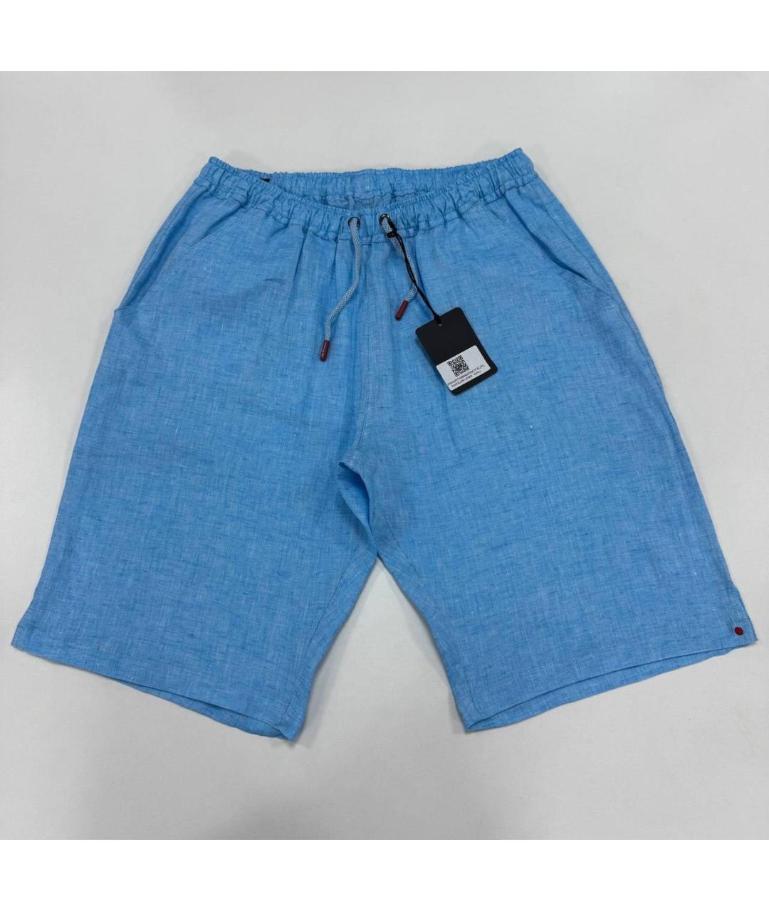 KITON Голубые льняные шорты, фото 4