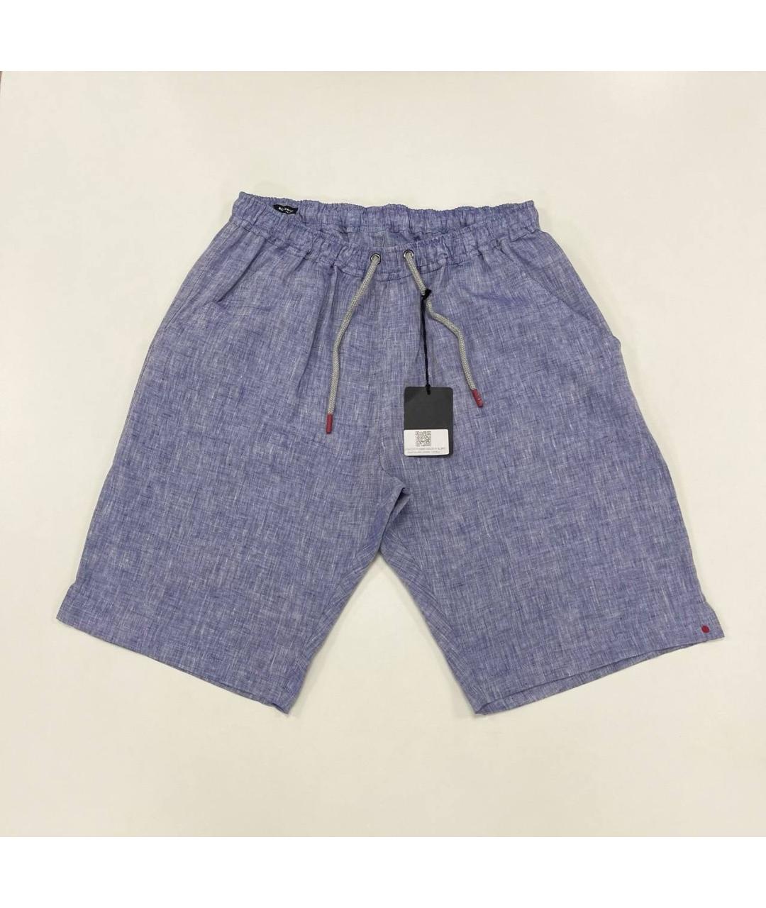 KITON Синие льняные шорты, фото 5