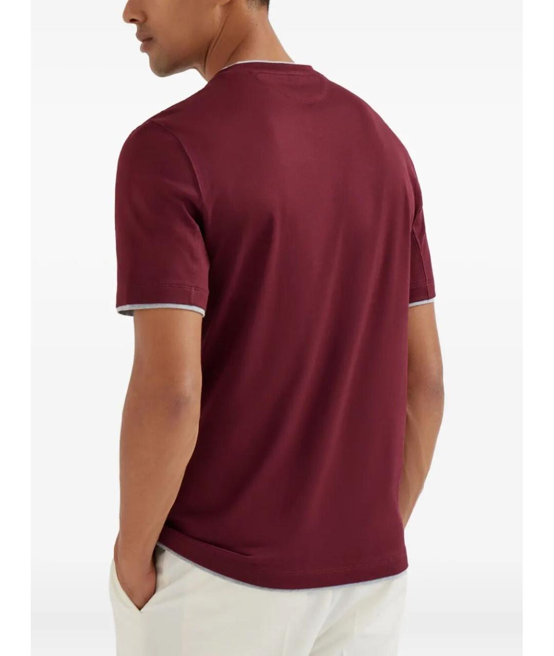 BRUNELLO CUCINELLI Бордовая хлопковая футболка, фото 3