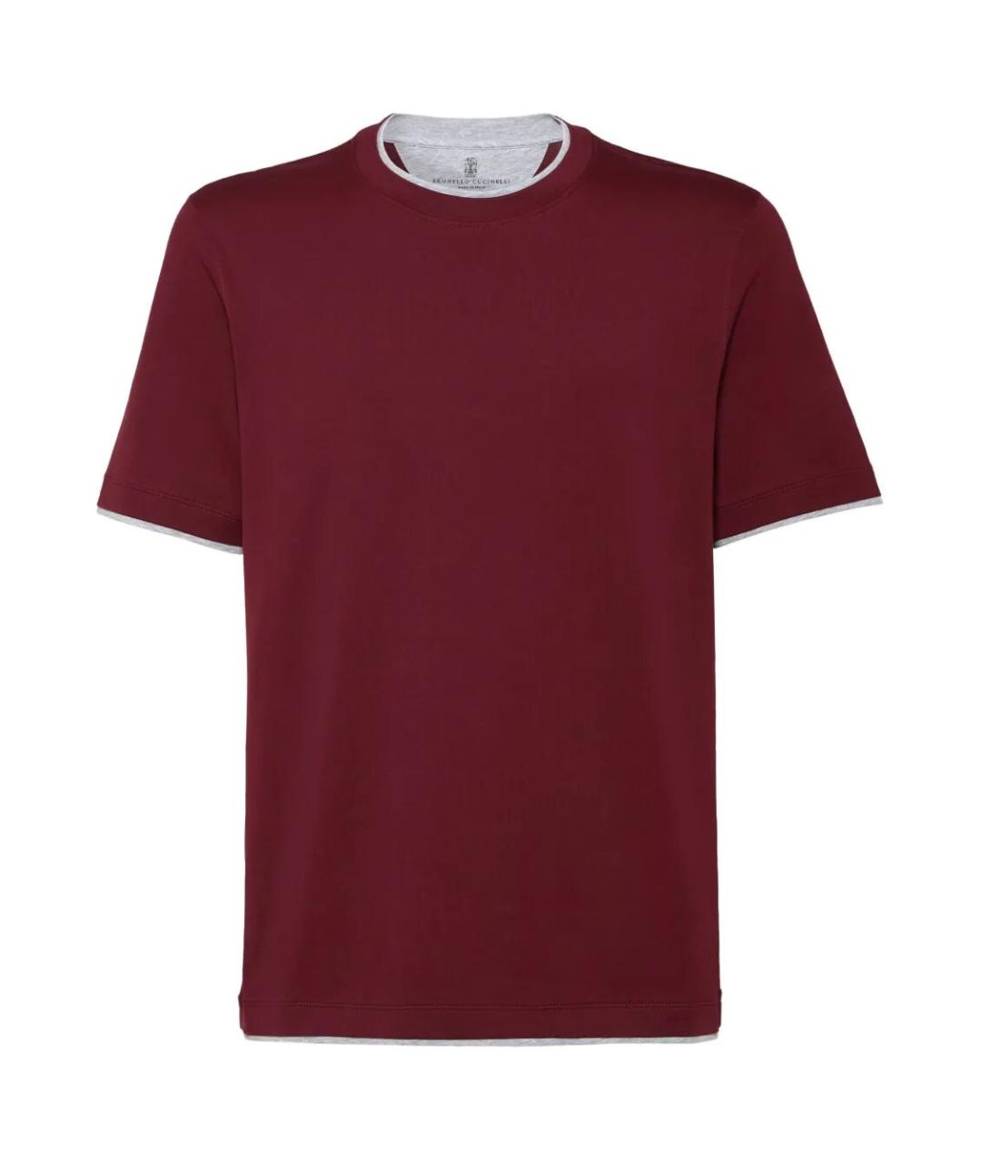 BRUNELLO CUCINELLI Бордовая хлопковая футболка, фото 1