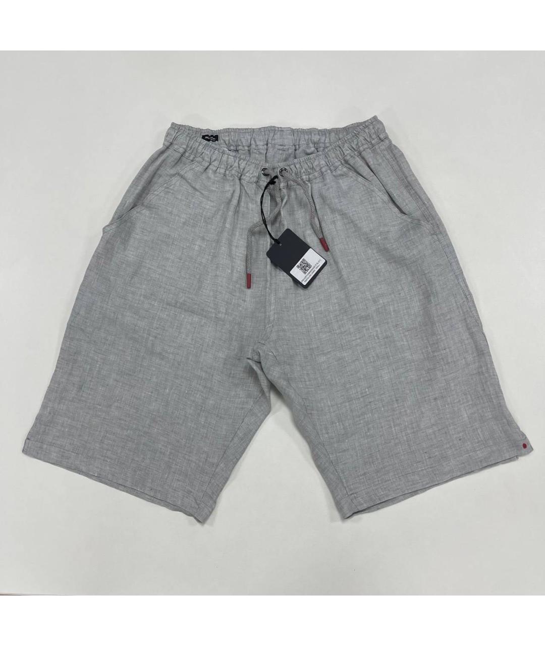 KITON Серые льняные шорты, фото 4