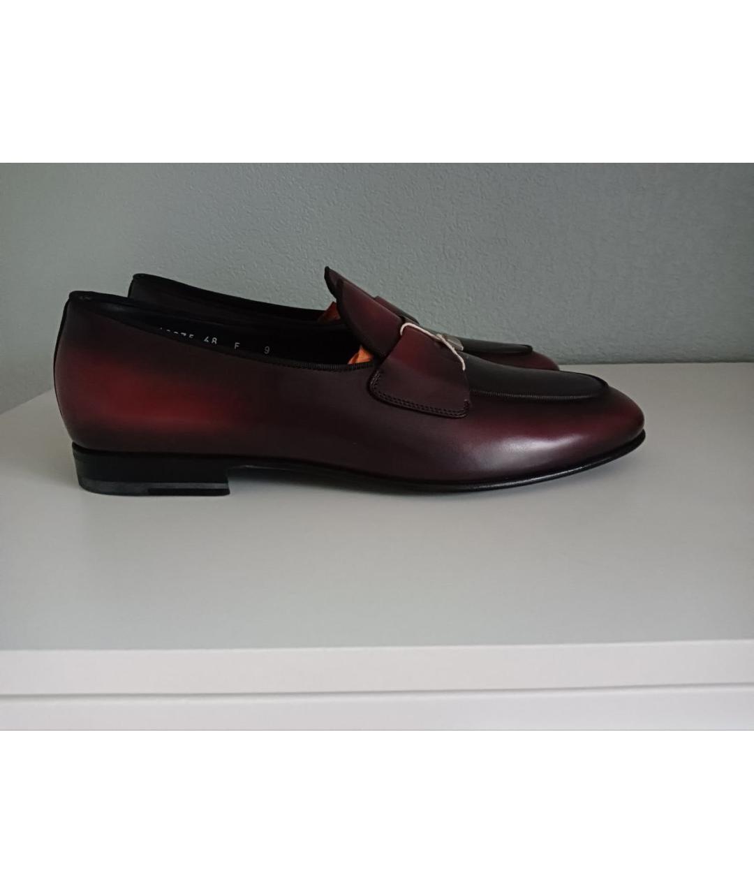 SANTONI Бордовые кожаные лоферы, фото 9