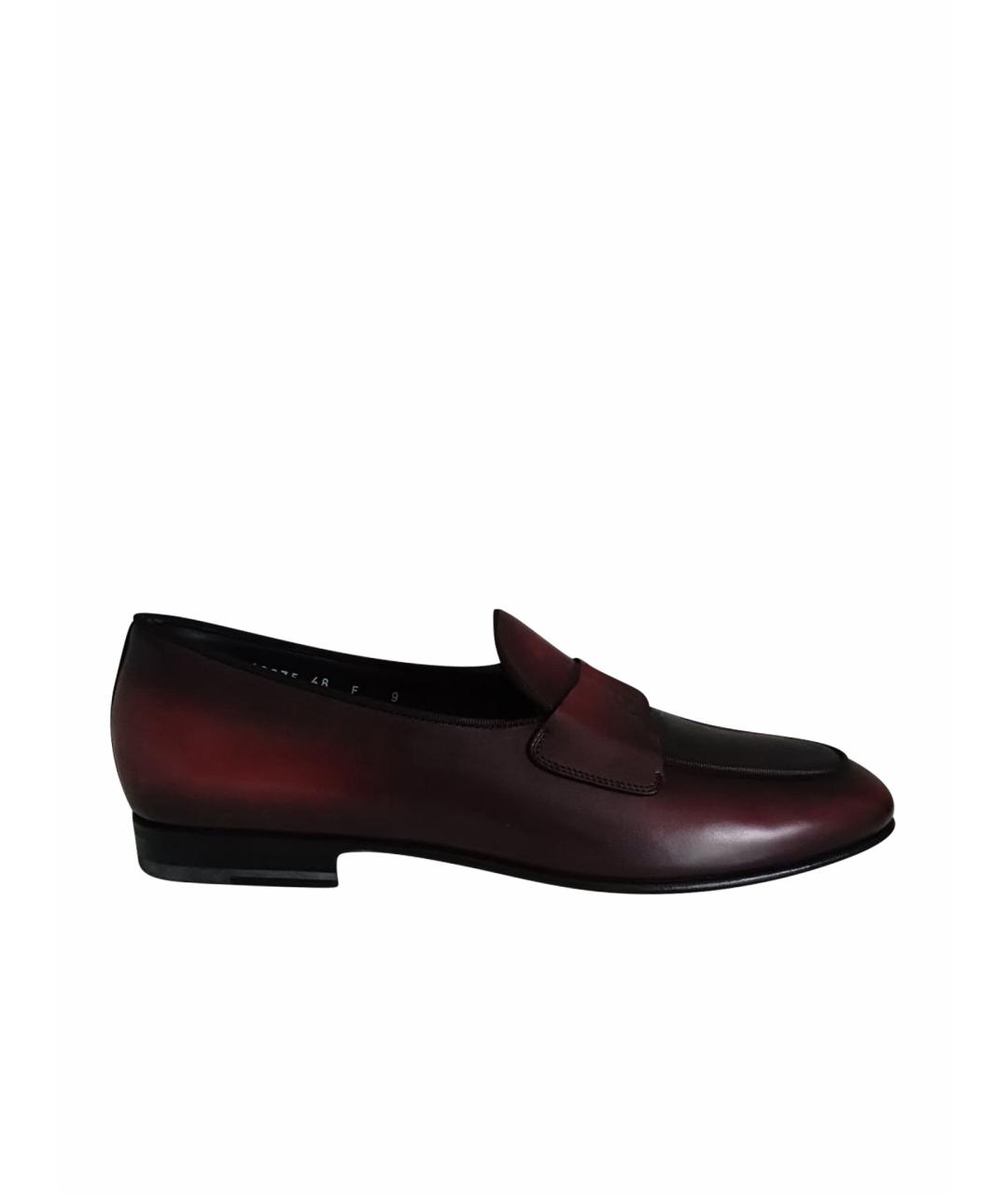 SANTONI Бордовые кожаные лоферы, фото 1