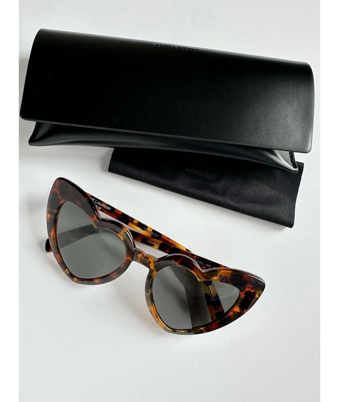 SAINT LAURENT Коричневые пластиковые солнцезащитные очки, фото 2