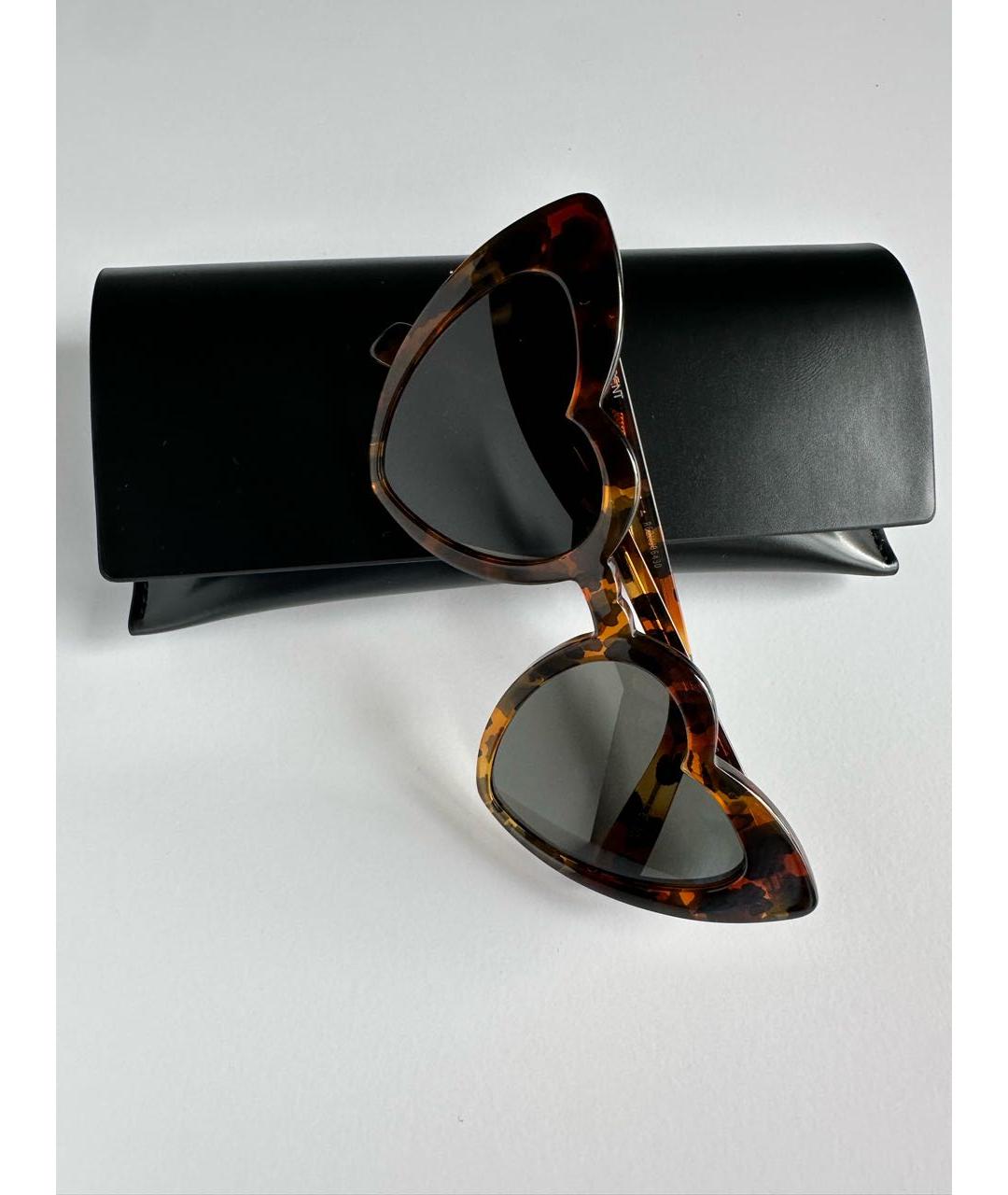 SAINT LAURENT Коричневые пластиковые солнцезащитные очки, фото 4