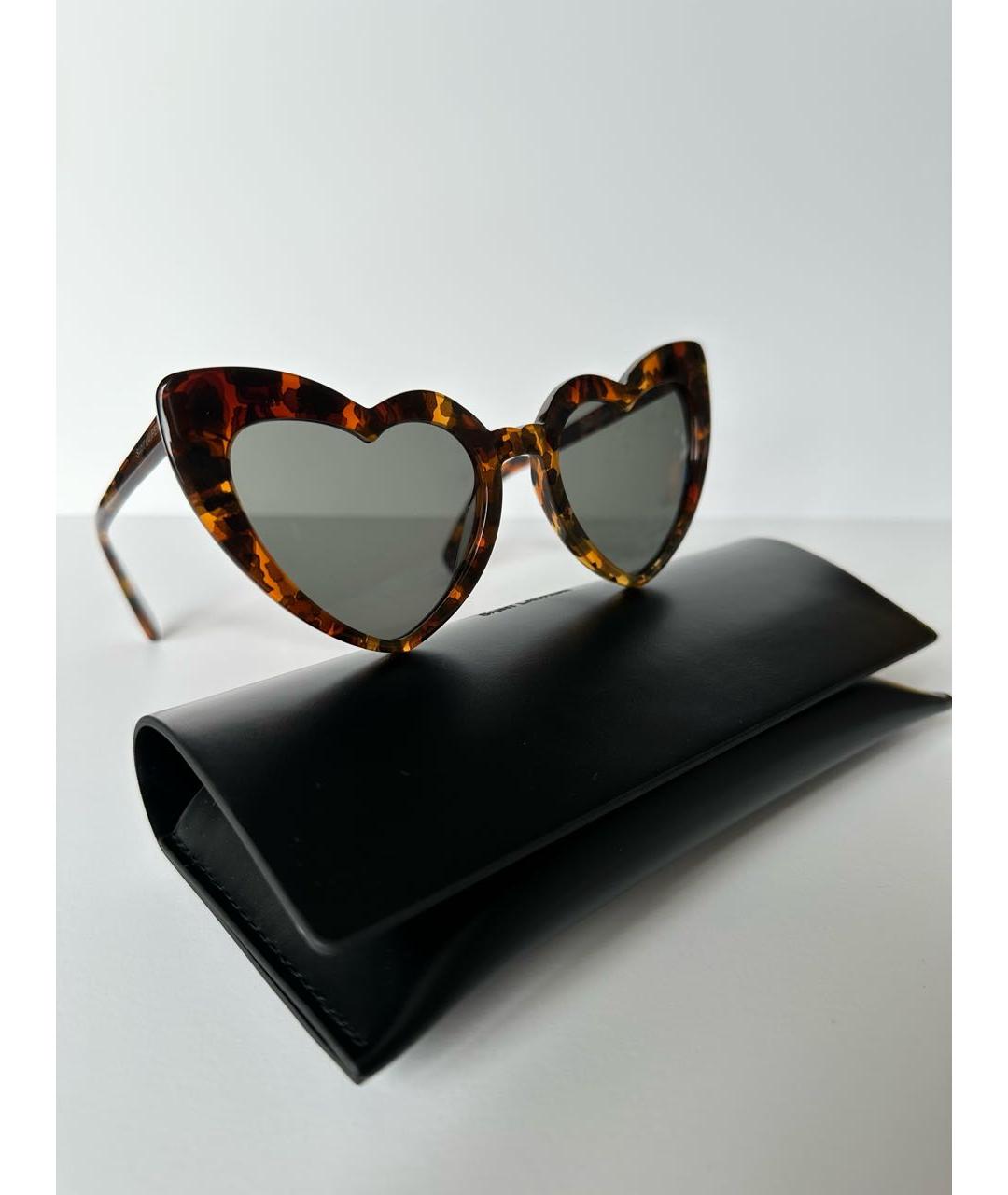 SAINT LAURENT Коричневые пластиковые солнцезащитные очки, фото 5