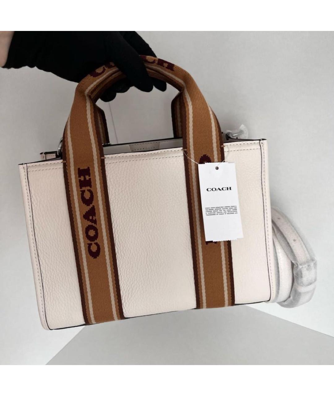 COACH Белая кожаная сумка тоут, фото 5