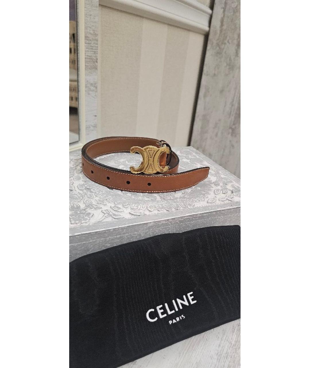 CELINE Коричневый кожаный ремень, фото 7