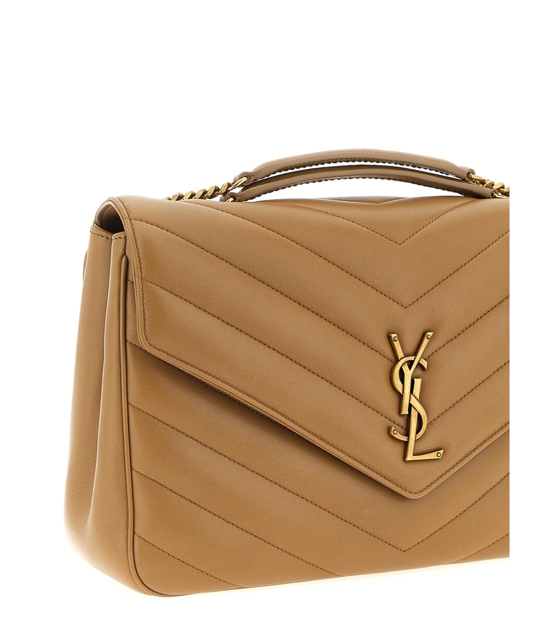 SAINT LAURENT Бежевая кожаная сумка через плечо, фото 3