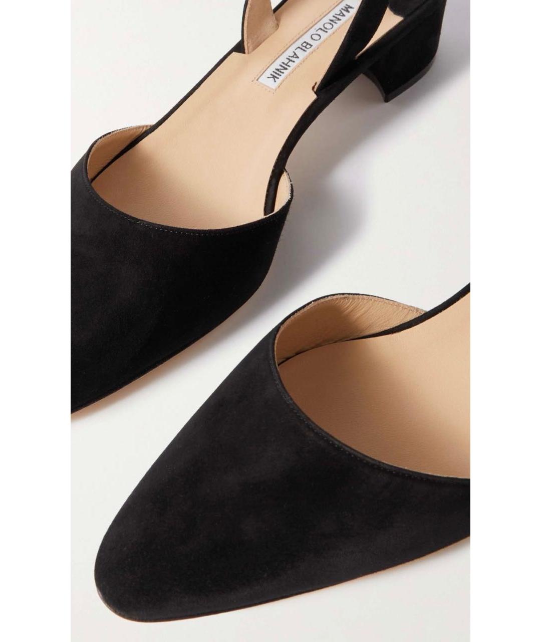 MANOLO BLAHNIK Черные замшевые лодочки на низком каблуке, фото 2