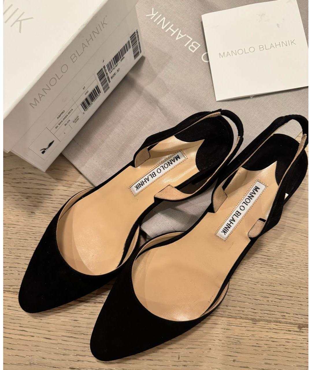 MANOLO BLAHNIK Черные замшевые лодочки на низком каблуке, фото 3