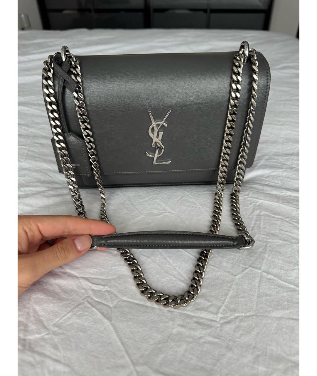 SAINT LAURENT Антрацитовая кожаная сумка через плечо, фото 9