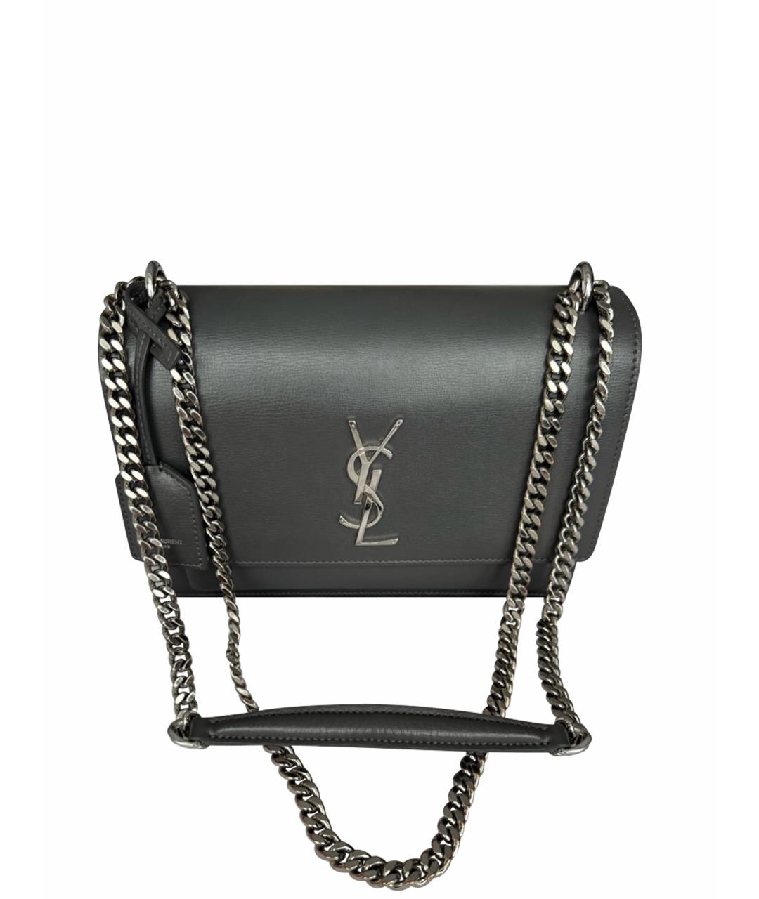SAINT LAURENT Антрацитовая кожаная сумка через плечо, фото 1