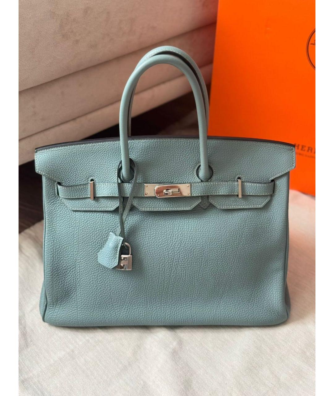 HERMES Голубая кожаная сумка с короткими ручками, фото 9