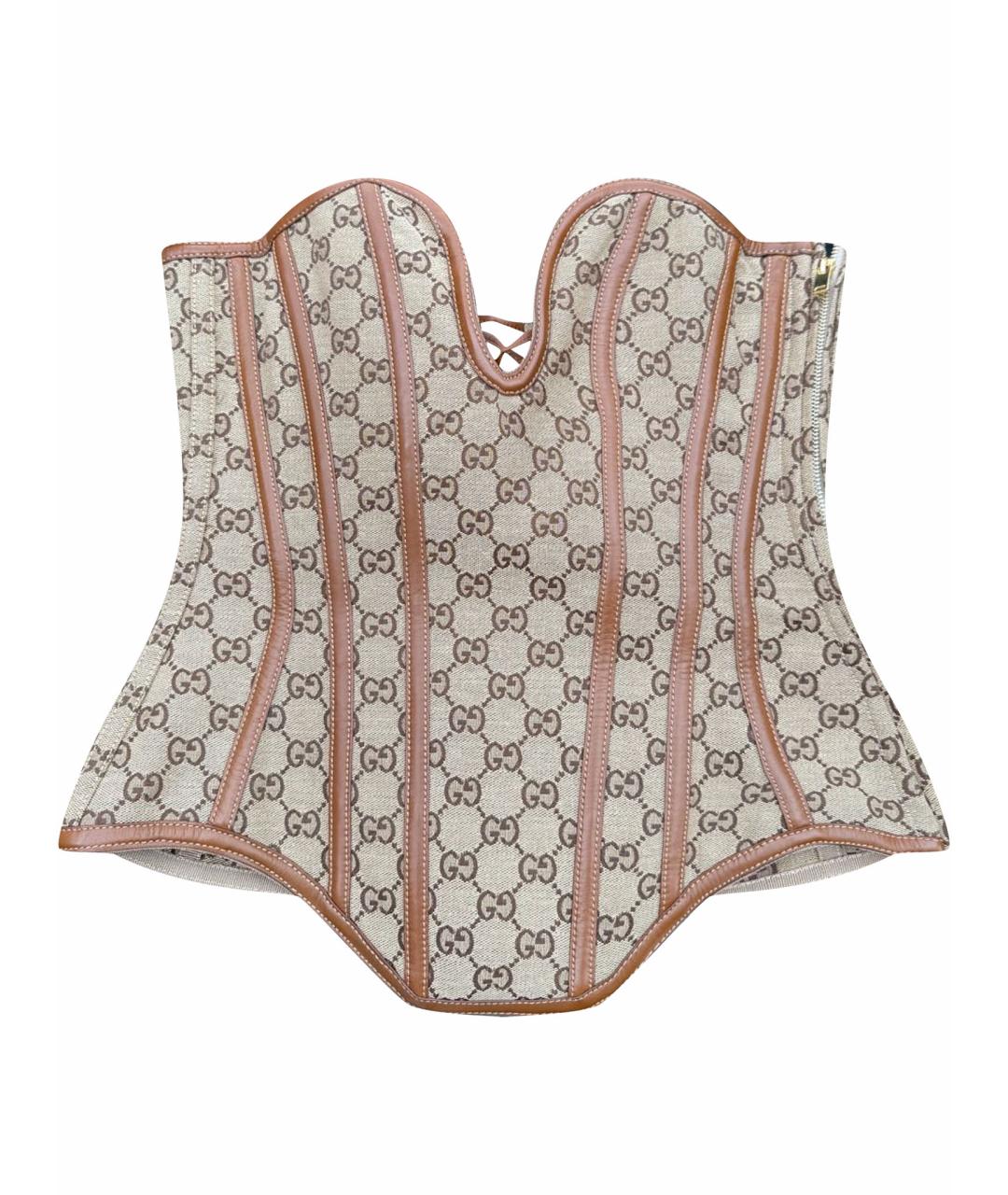 GUCCI Коричневый кожаный корсет, фото 1