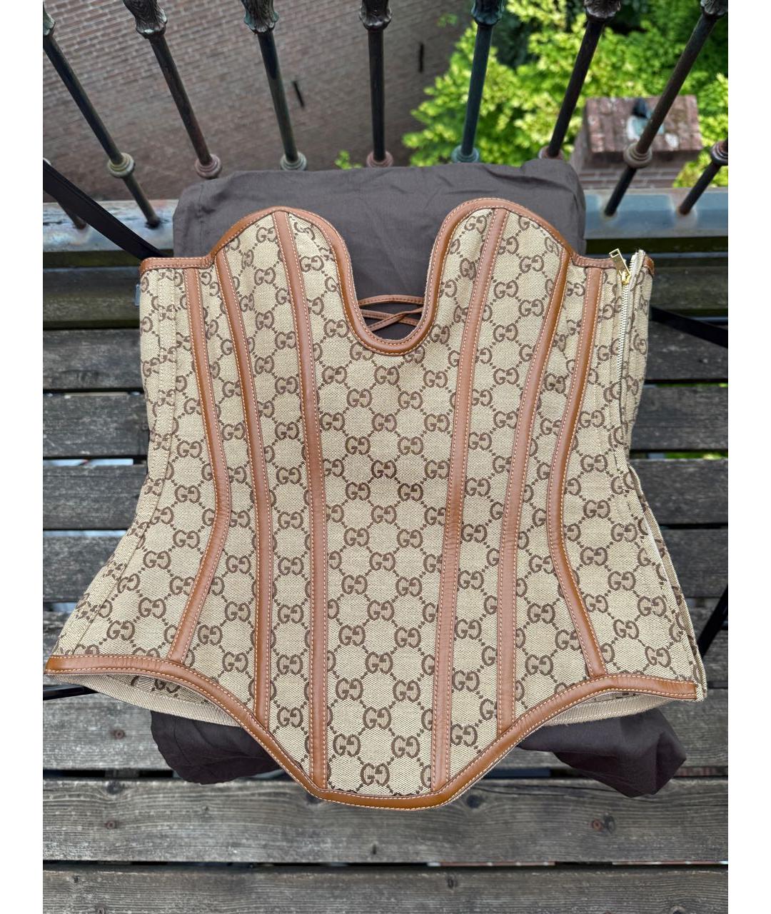 GUCCI Коричневый кожаный корсет, фото 2