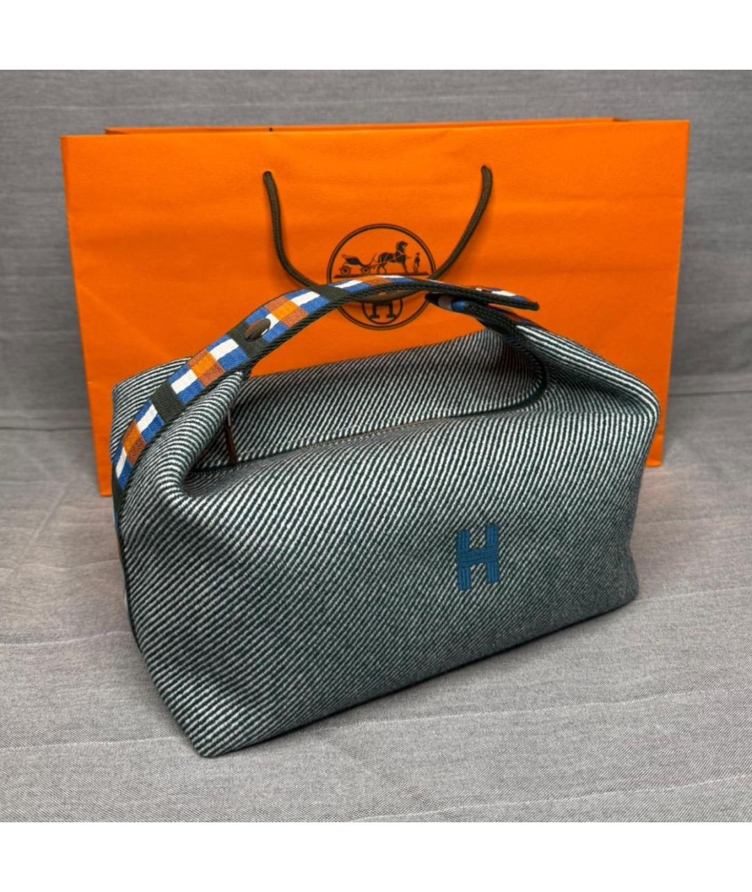 HERMES Голубая тканевая косметичка, фото 2