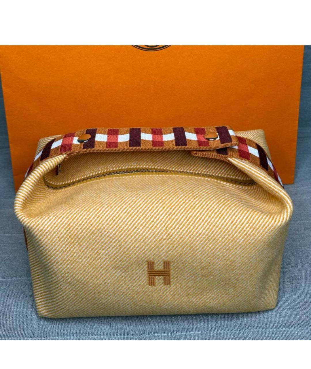 HERMES Горчичная тканевая косметичка, фото 3