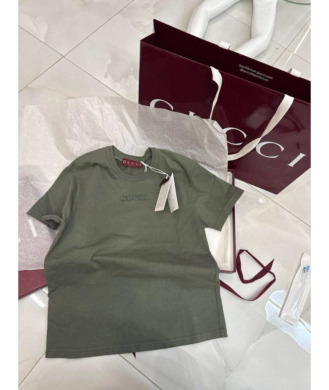 GUCCI Хаки хлопковая футболка, фото 2
