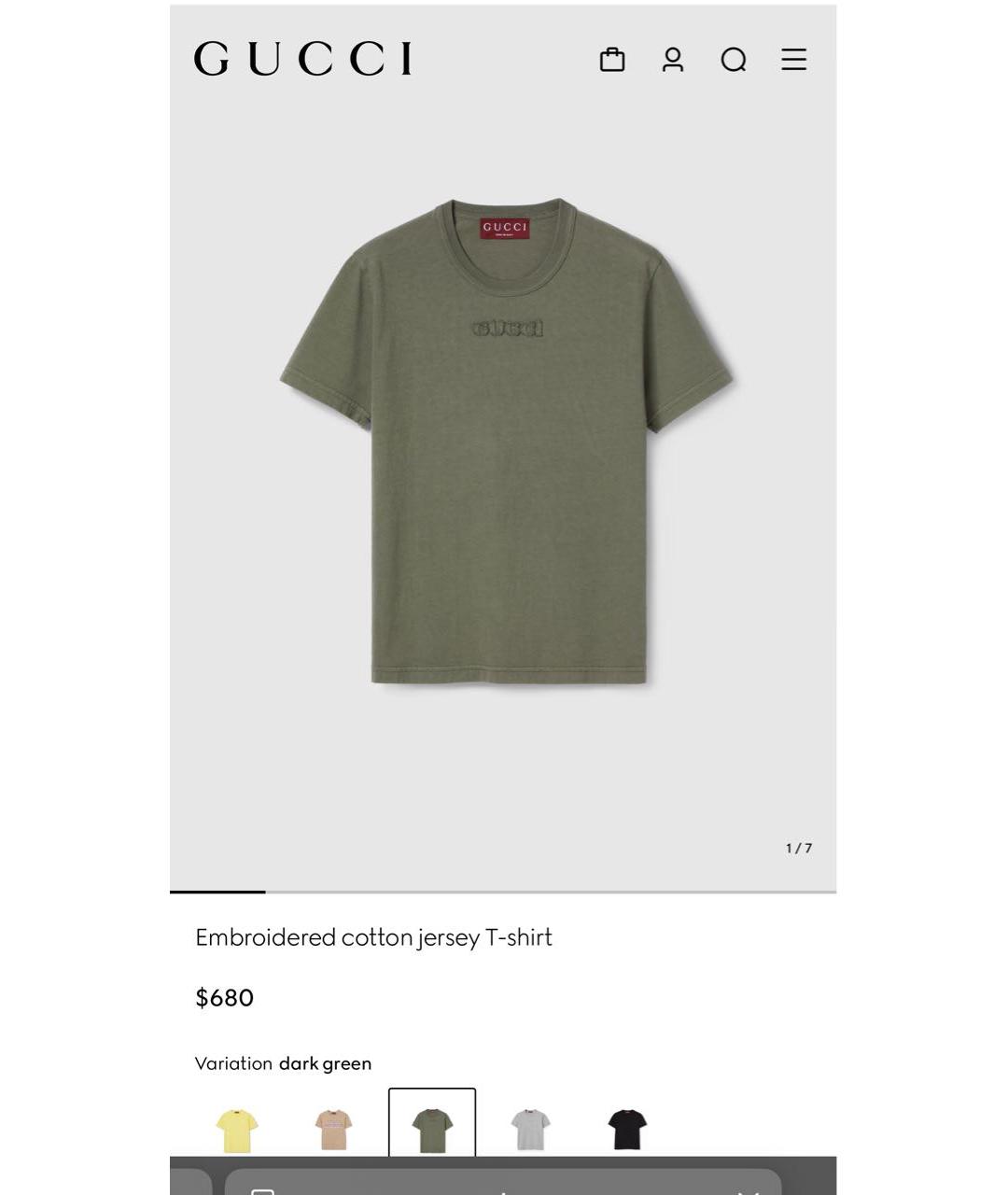 GUCCI Хаки хлопковая футболка, фото 4