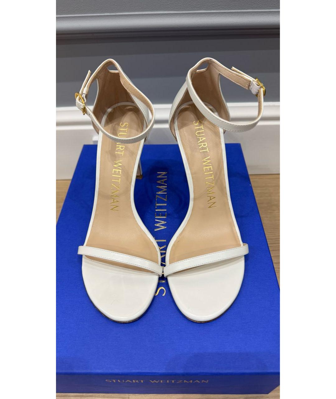 STUART WEITZMAN Белые кожаные босоножки, фото 6