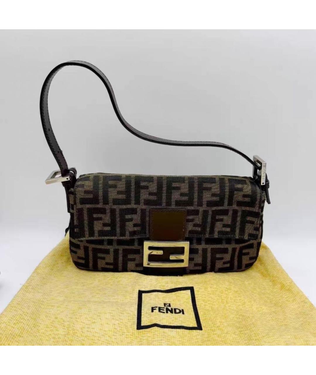FENDI Коричневая жаккардовая сумка через плечо, фото 2