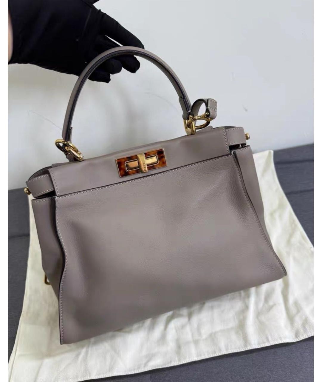 FENDI Серая кожаная сумка тоут, фото 3