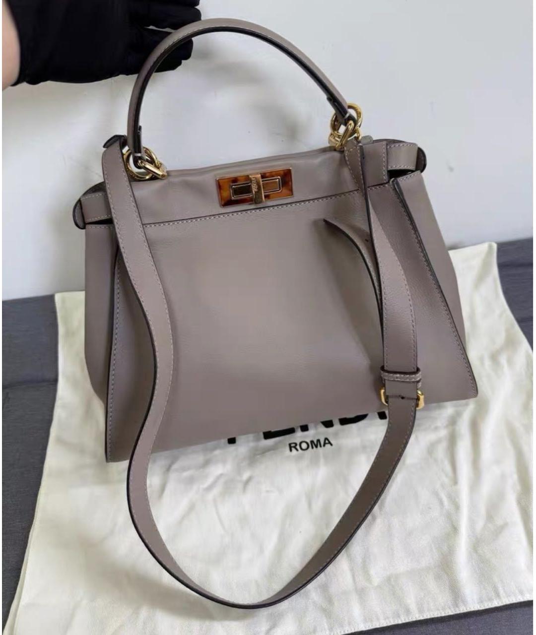 FENDI Серая кожаная сумка тоут, фото 2