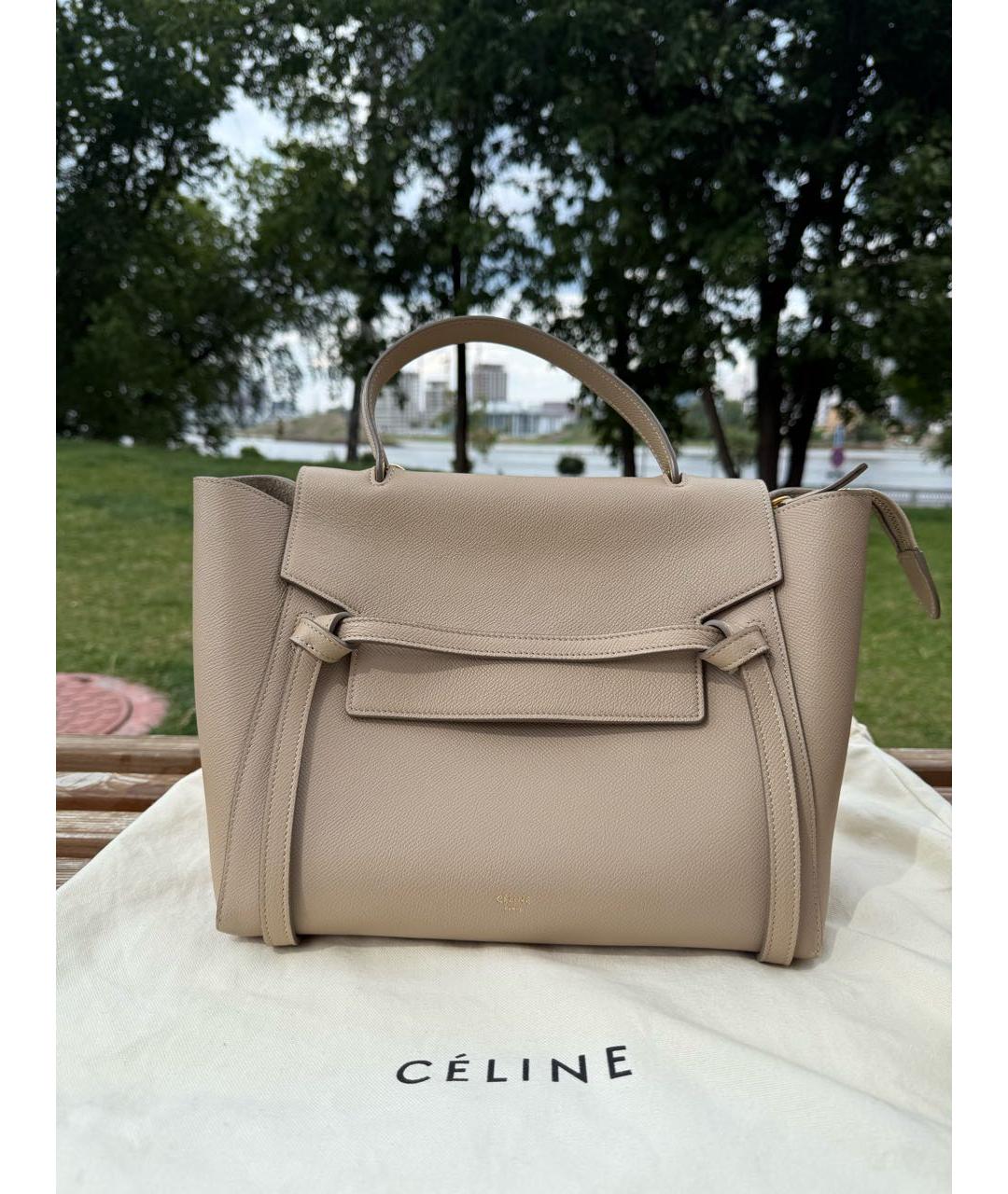 CELINE Бежевая кожаная сумка тоут, фото 2